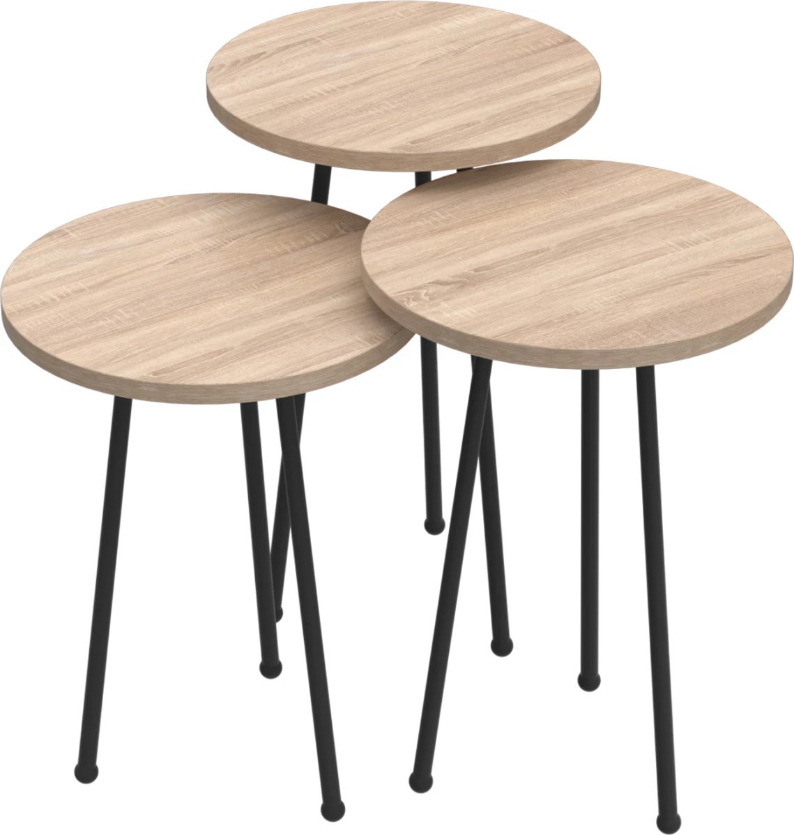 Set tavolina anësore rrethore, KISSA, FH18174.03, melaminë, ngjyrë Sonama, këmbë metalike të zeza