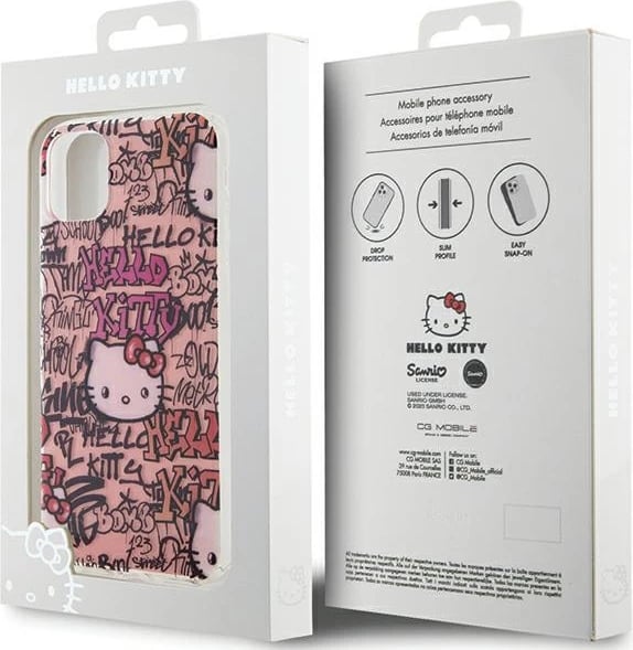 Mbështjellës Hello Kitty IML Tags Graffiti për iPhone 11/XR, rozë