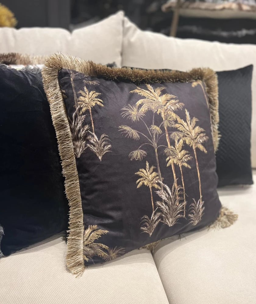 Jastëk dekorativ me palmë, kadife, shumëngjyrësh, 45x45cm