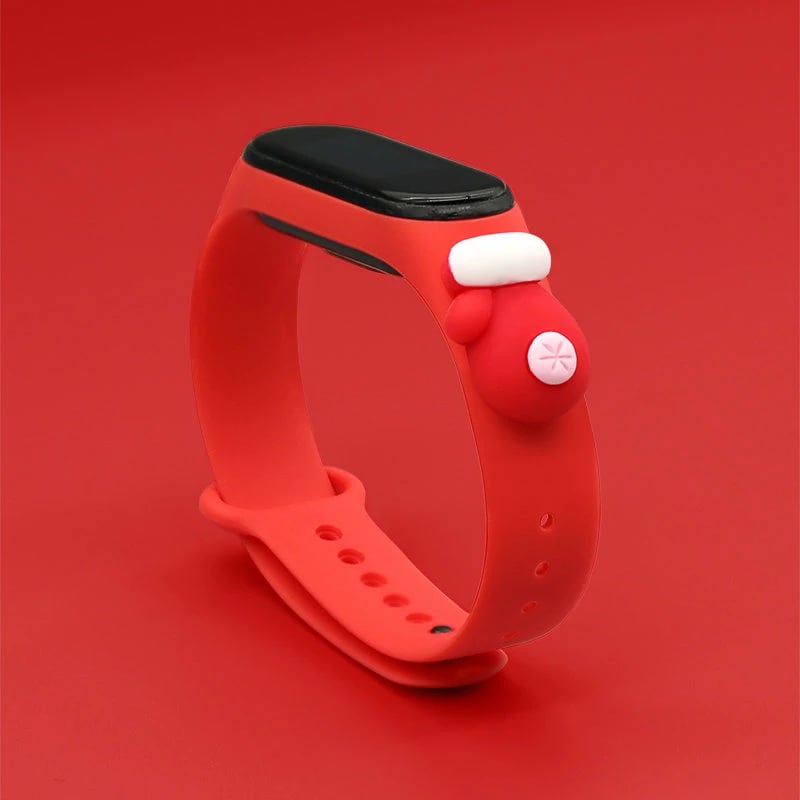 Rrip silikon Xiaomi Mi Band 3/4 Hurtel, dizajn Krishtlindjesh, i kuq