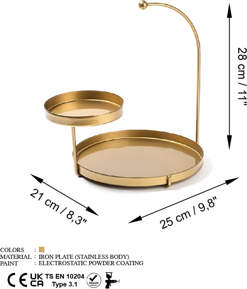 Aksesor dekorativ metalik Aberto Design Knidos-B, ngjyrë ari