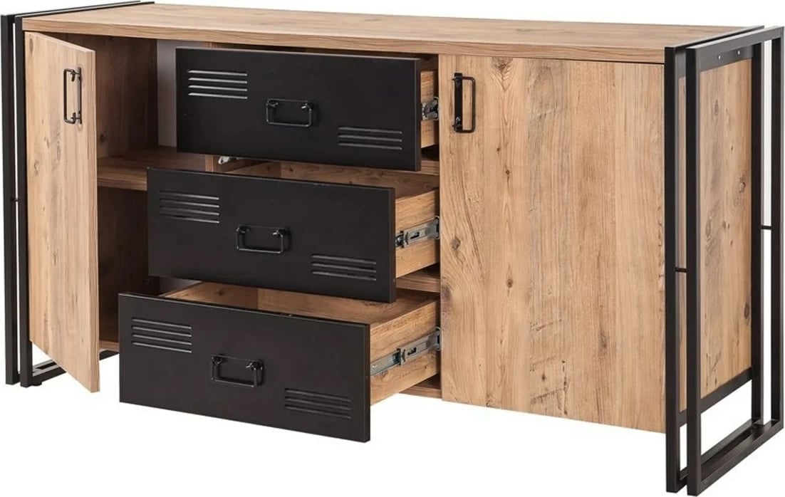 Set mobiljesh për dhomë dite, ngjyrë pishë Atlantike dhe e zezë, Cosmo Takım 22