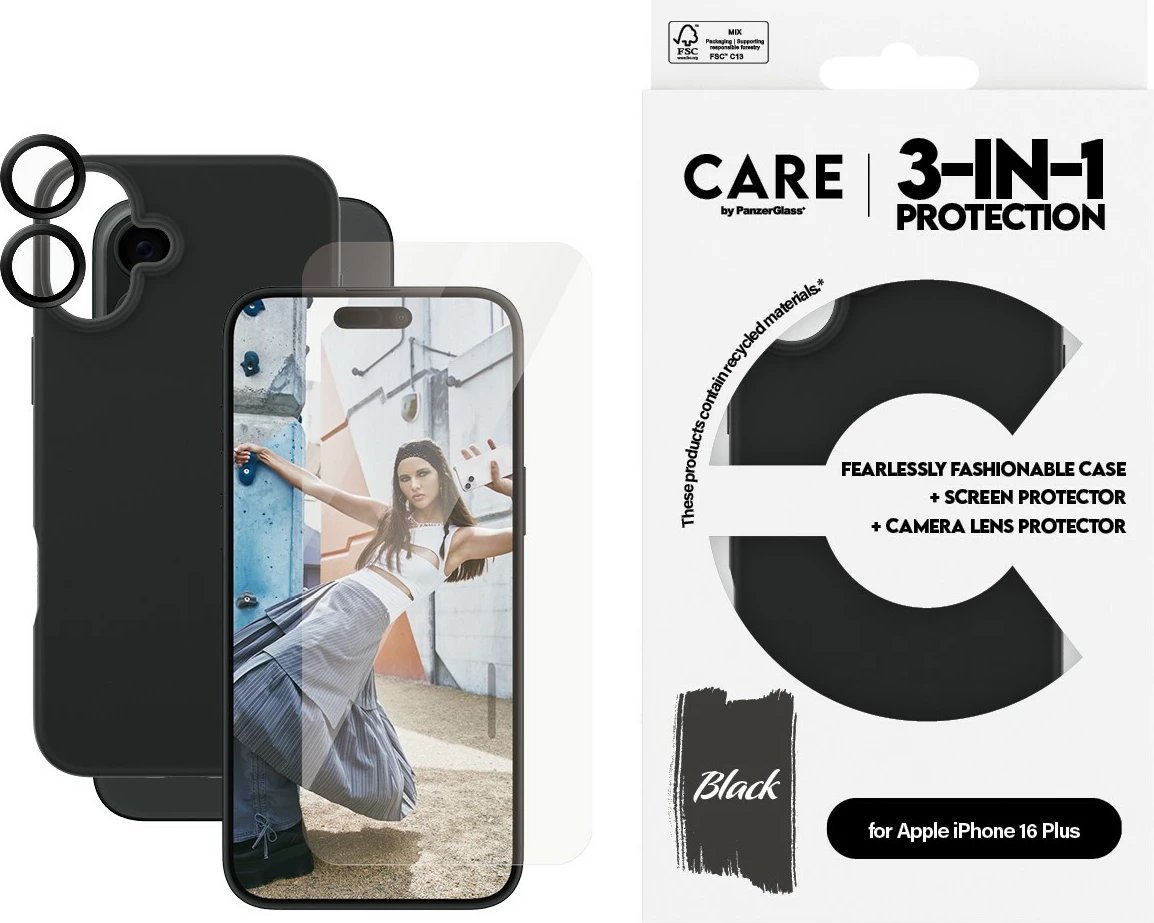 Mbështjellës PanzerGlass për iPhone 16 Plus, 3-në-1, transparent