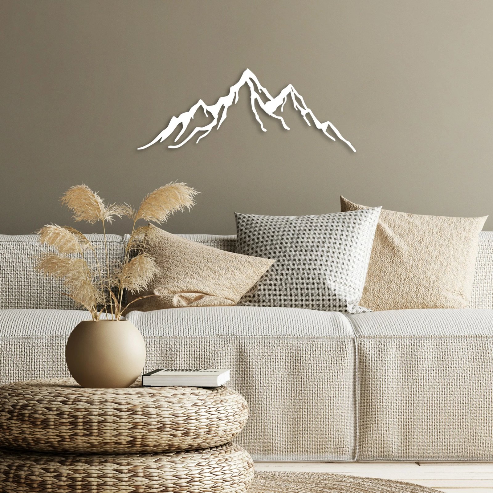 Aksesor muri dekorativ prej metali, model mali, ngjyrë e bardhë, 52x20cm