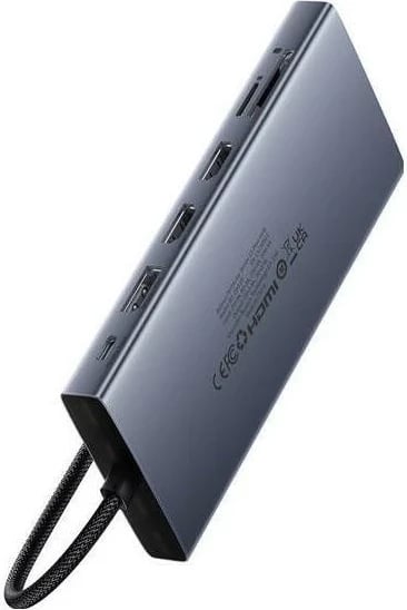 Stacion dokimi Baseus PortalJoy Series, 13w1, 2x HDMI, VGA, DP, 2x USB3.1, USB2.0, USB-C, Mini Jack, RJ45, SF/TF 100W, gri