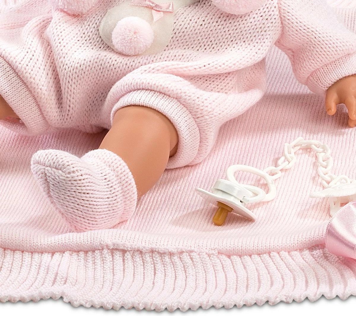 Kukull bebe Llorens 38938, 38 cm, me zë, me batanije dhe biberon, rozë