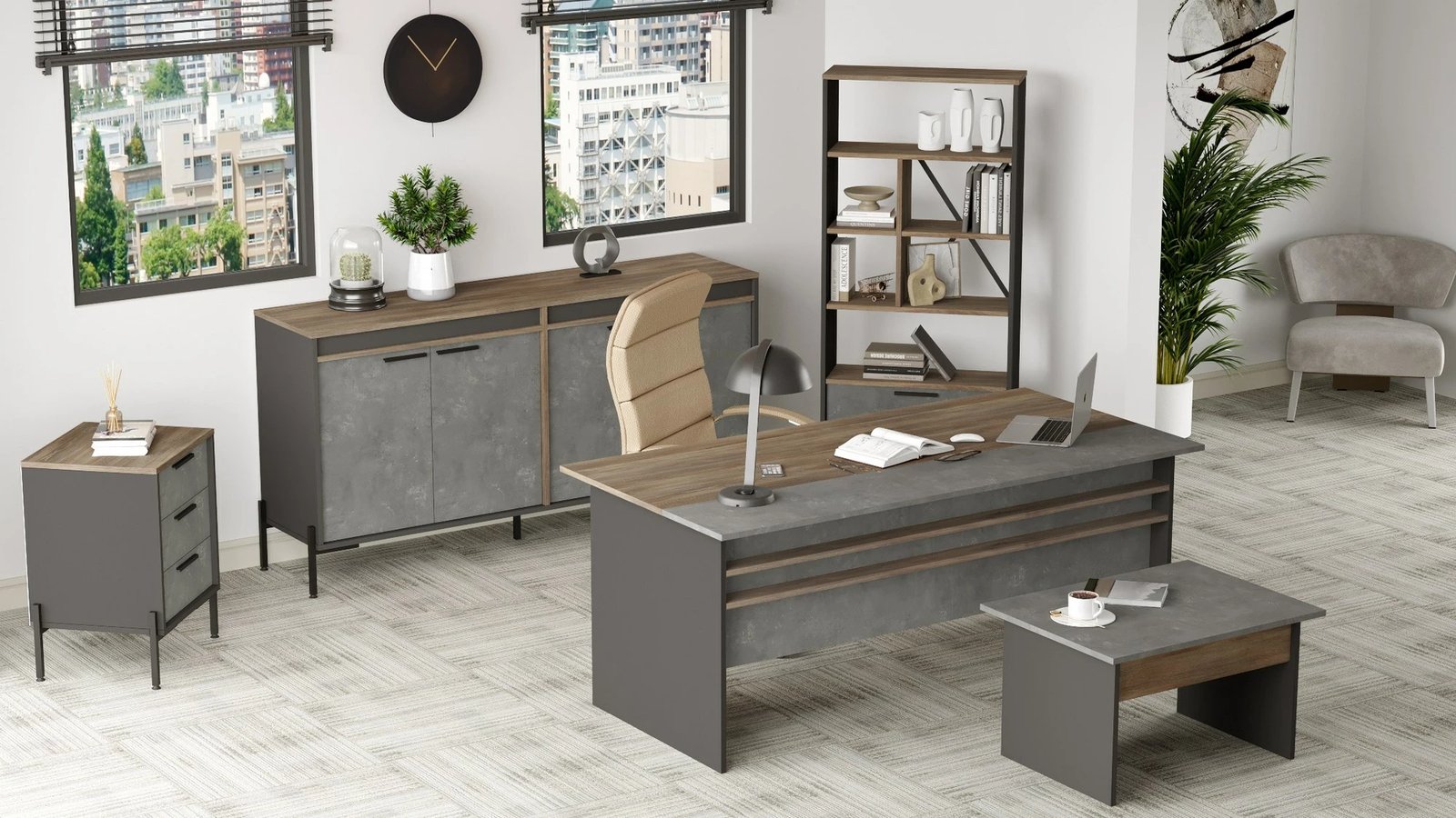 Set mobiljesh për zyre Skye Decor, VS9-CGA, ngjyrë argjendi dhe antracit