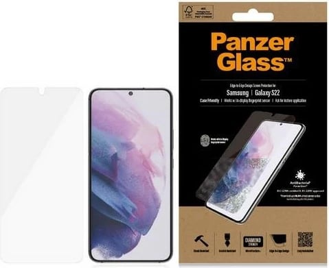 Xham mbrojtës PanzerGlass E2E Microfracture për Samsung Galaxy S22, me kornizë të zezë