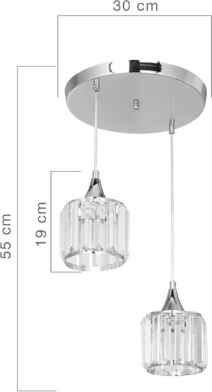 Llambë tavani PWL-1025, metal krom, xham, 30x70cm