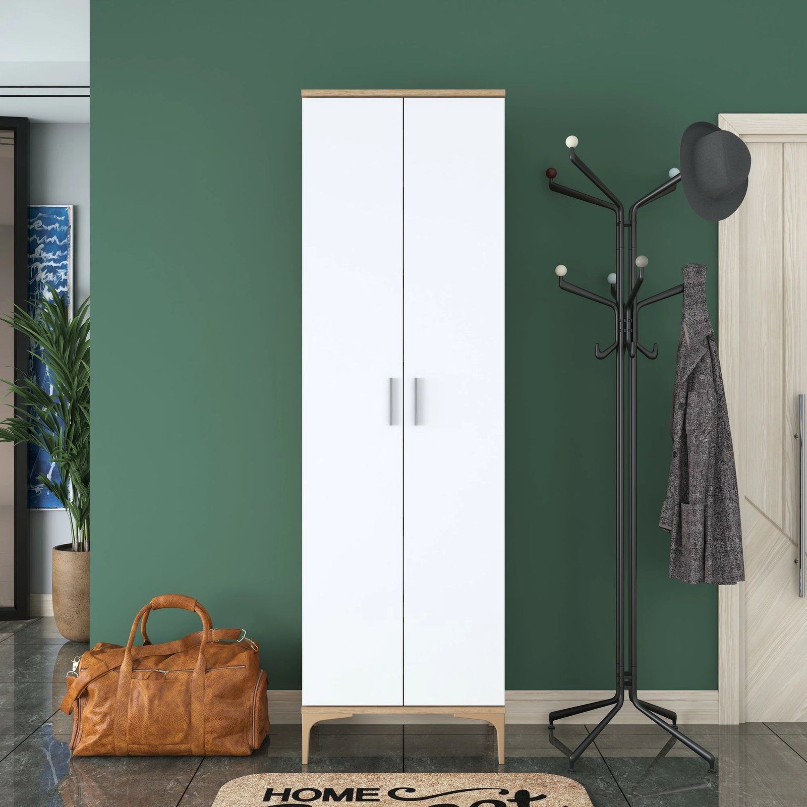 Stendë korridori, ngjyrë arrë dhe e bardhë, EA116-2746