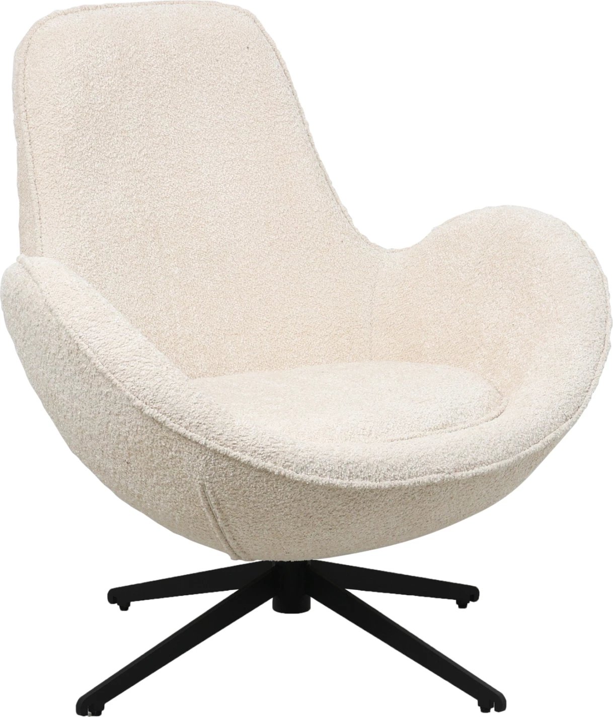 Karrige rrotulluese BRYNN, pëlhurë boucle ecru, bazë metalike e zezë, 86x76x87H cm