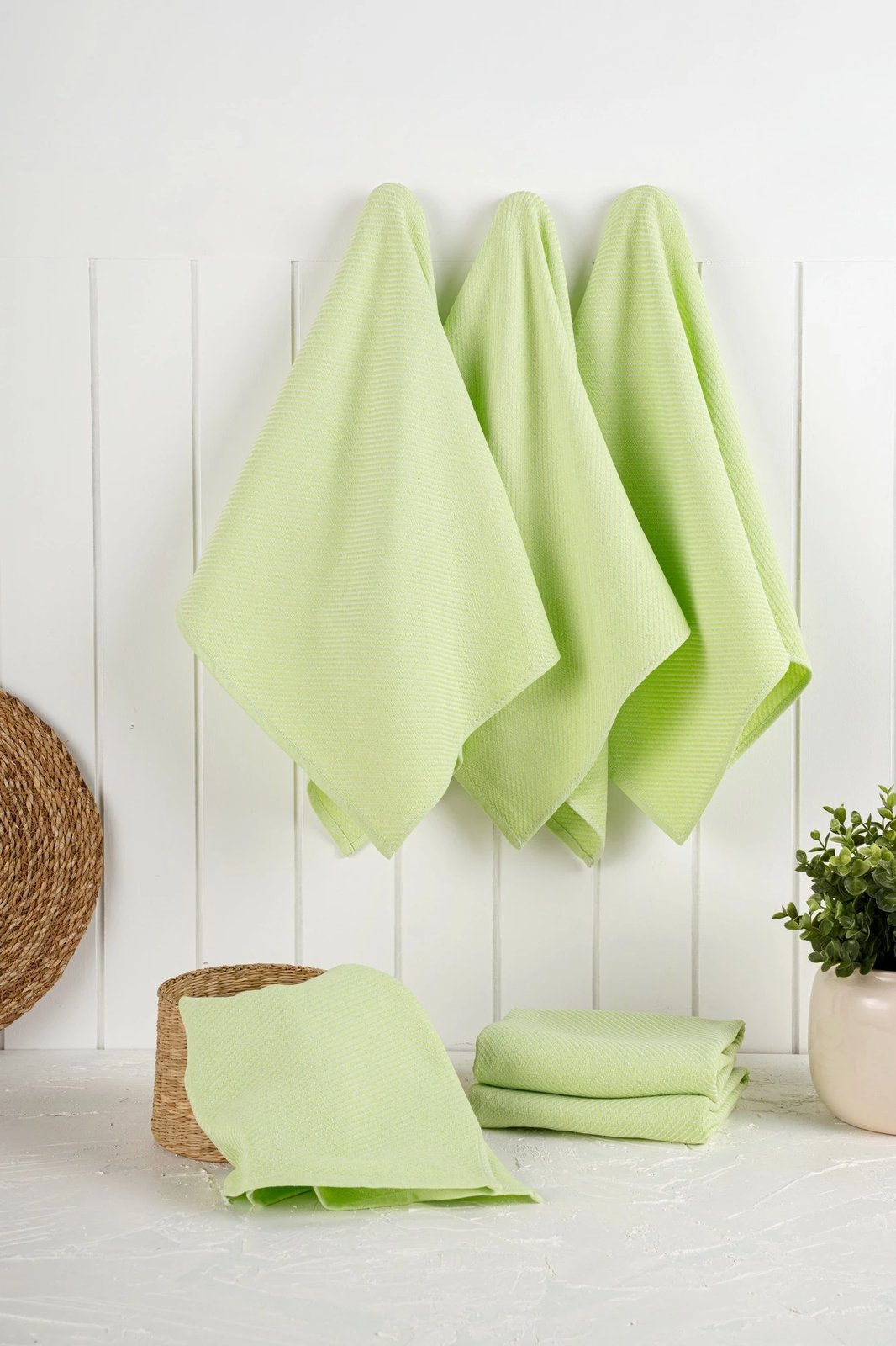 Set peshqirësh kuzhine (6 copë), Hermia Eloise, ngjyrë fistik