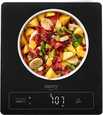 Peshore kuzhine, Camry CR 3175, 15 kg, njësi g/ml/lb:oz/fl'oz, ekran LED, platformë qelqi 24x20 cm, e zezë