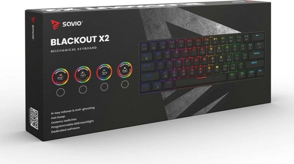 Tastierë mekanike Savio Blackout X2, OUTEMU Red, 60%, me ndriçim ARGB, e zezë