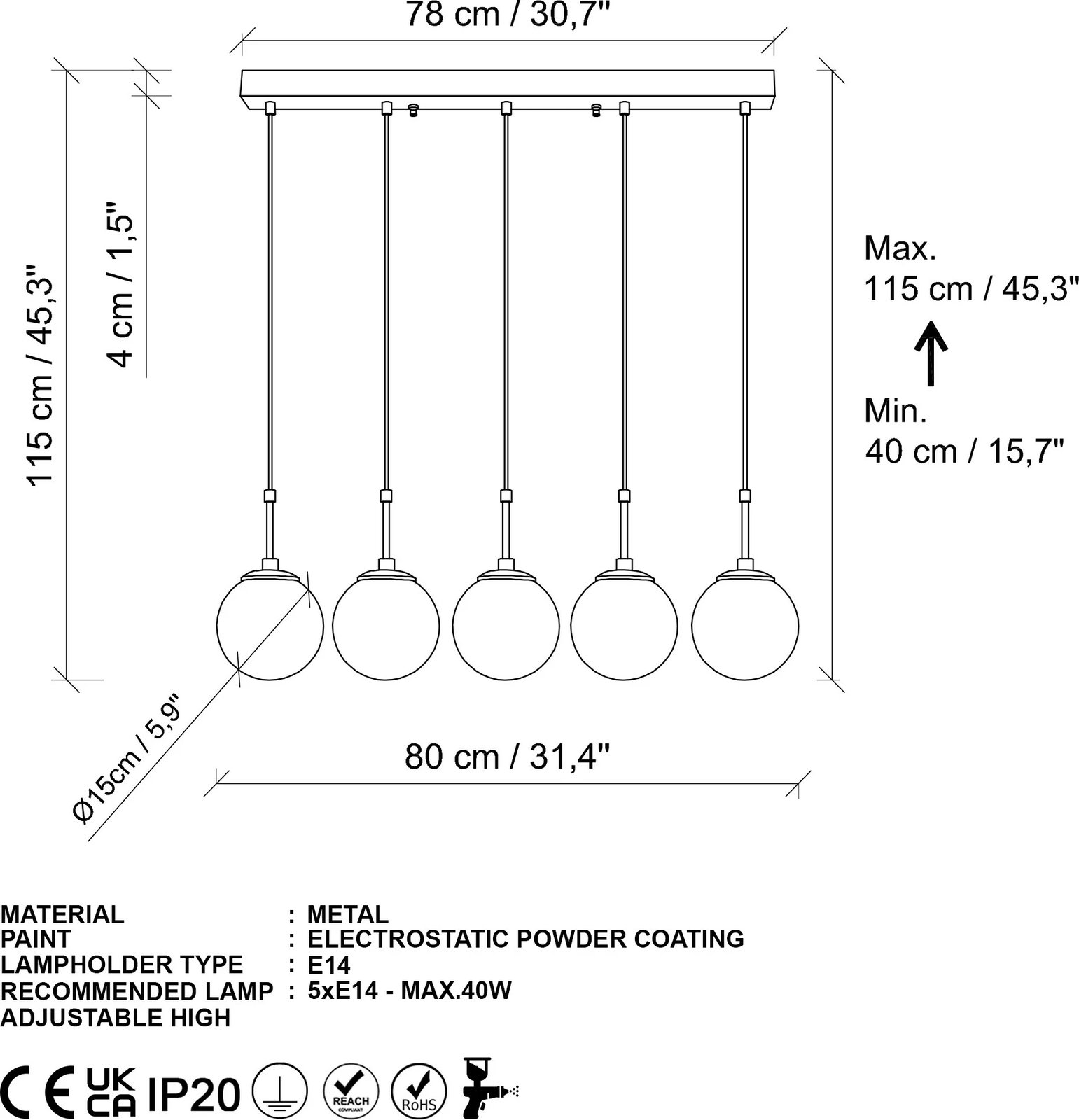 Llambë tavani Opviq Orbital, e zezë, 80x15x115cm