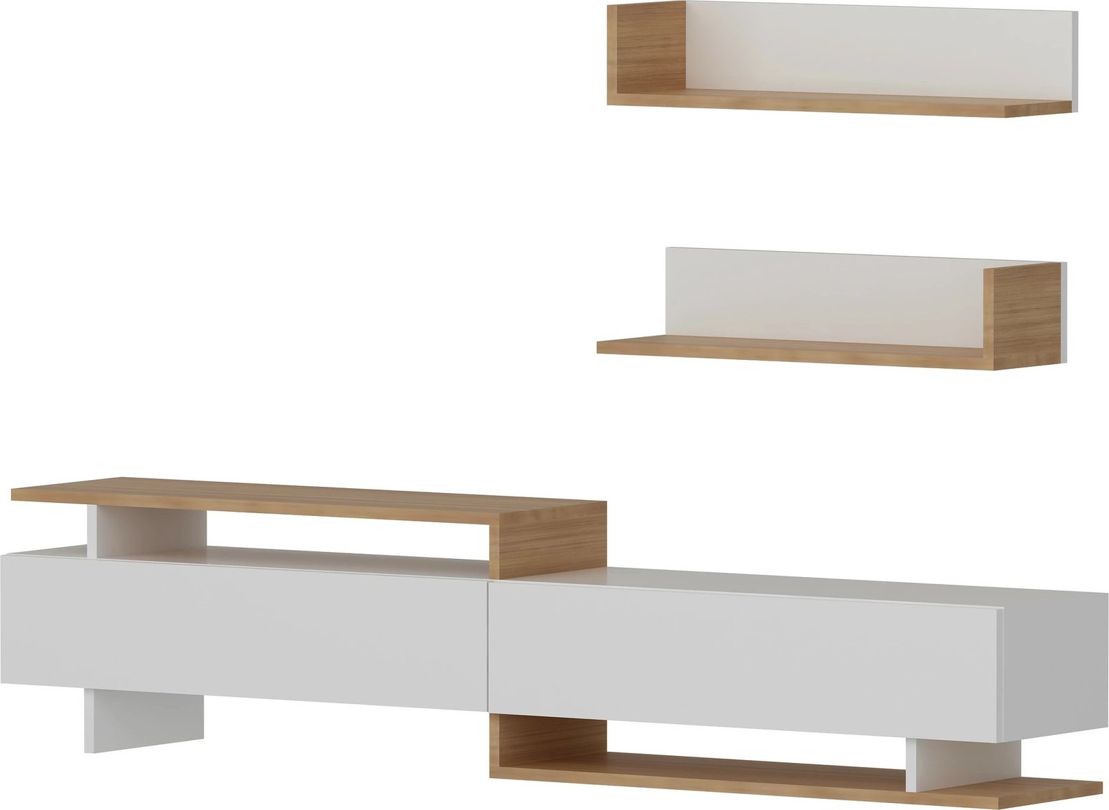 Komodë TV Hanah Home, Ayaz, e bardhë dhe teak