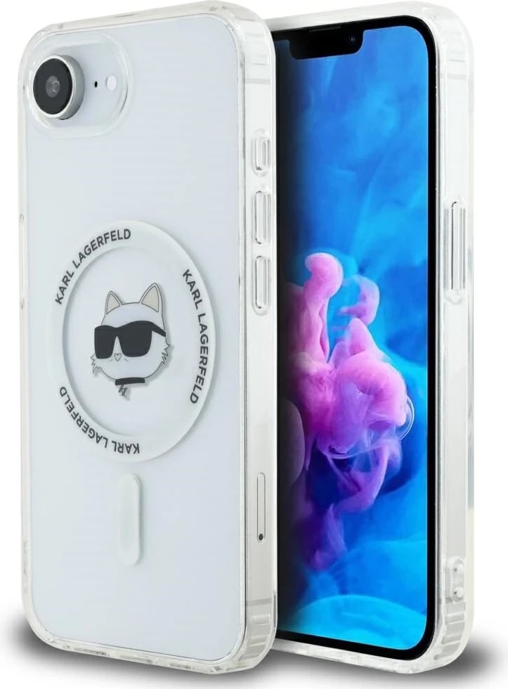 Mbështjellës Karl Lagerfeld IML Metal Choupette Head MagSafe për iPhone 16e, Bardhë