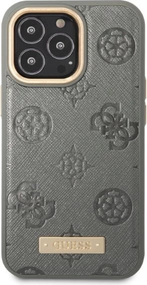 Mbështjellës Guess Peony Logo Plate për iPhone 13 Pro Max 6.7", MagSafe, Gri
