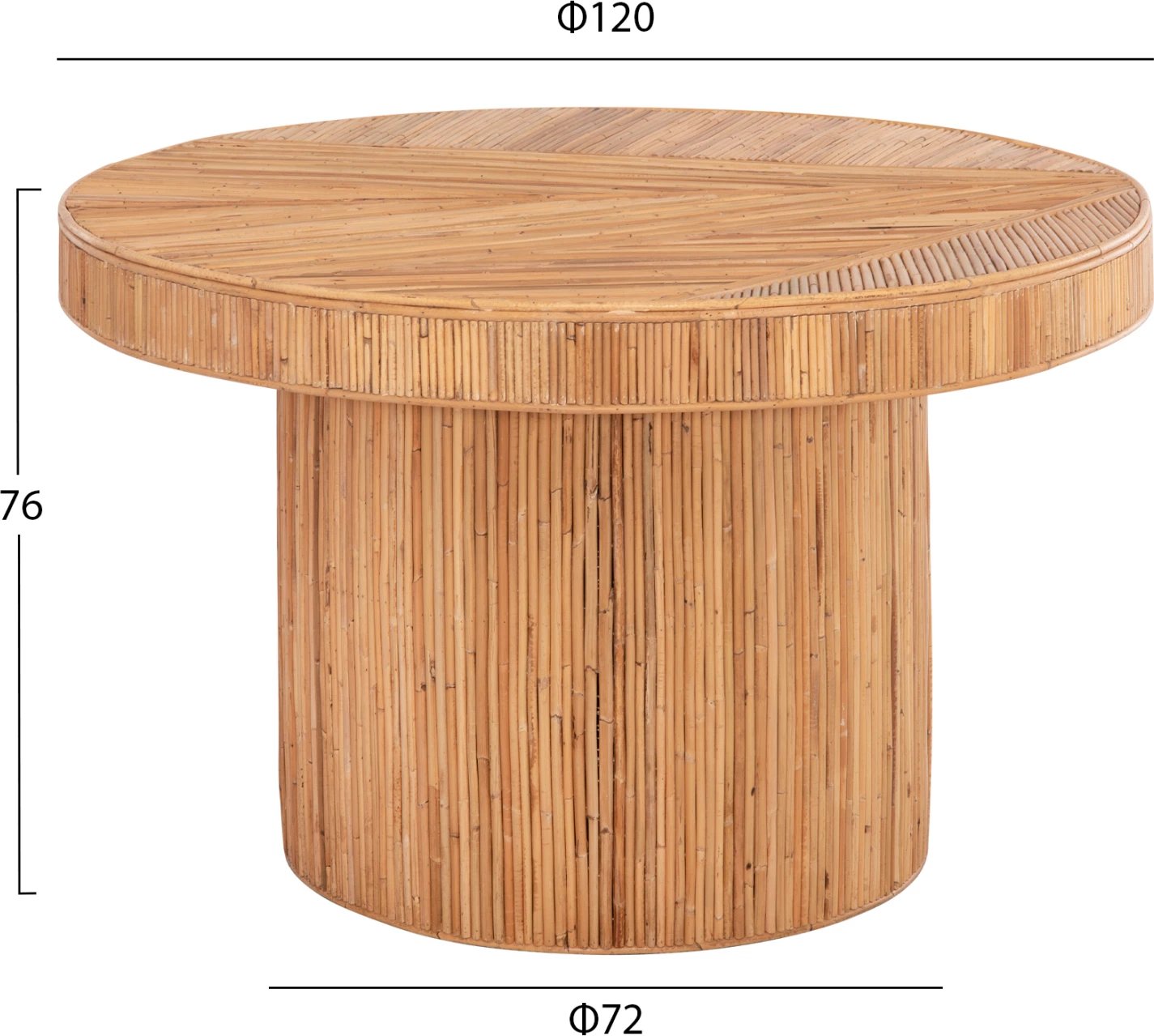 Tavolinë ngrënieje rrethore Gatsby, rattan natyral, Φ120x76H cm