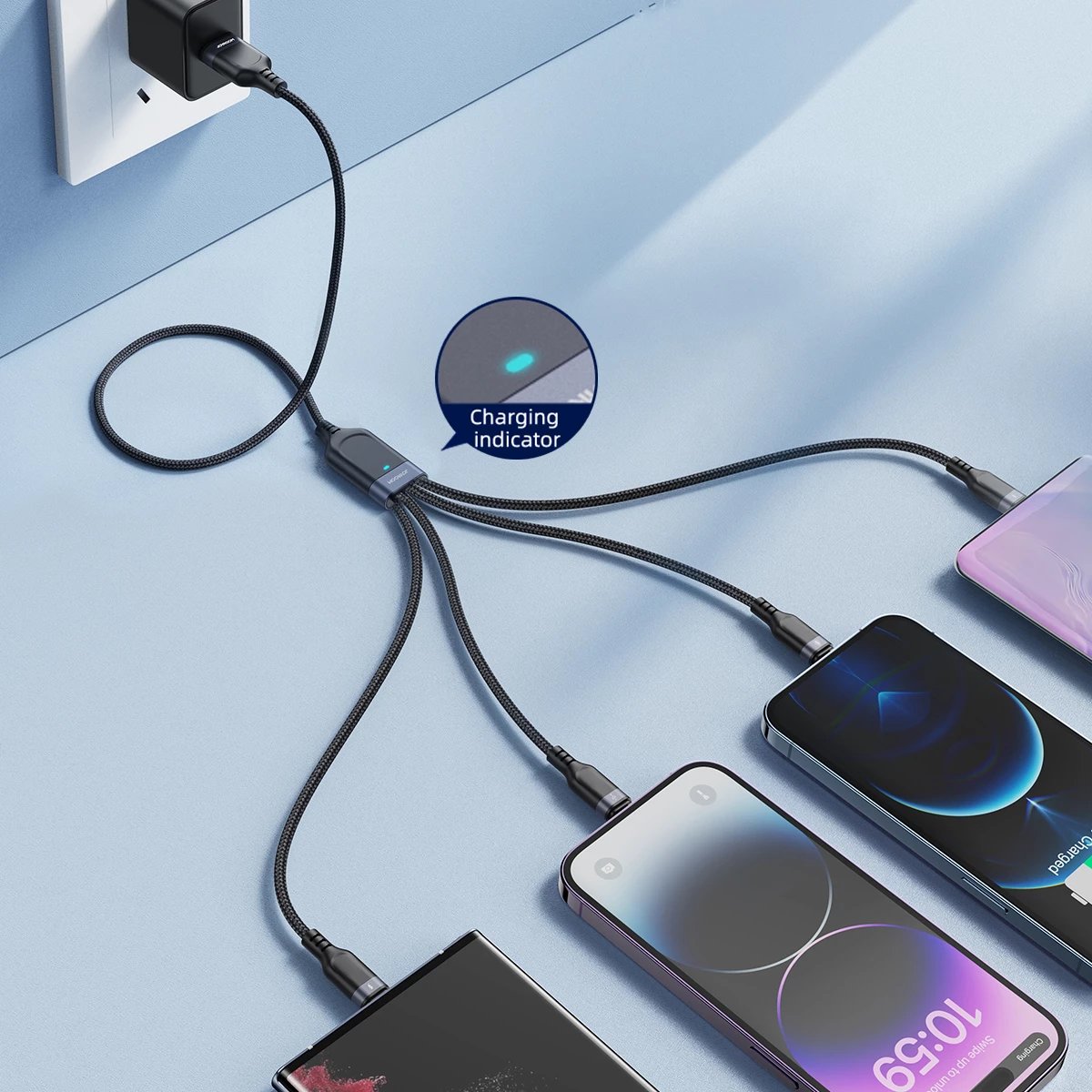 Kabllo multifunksionale Joyroom S-A18, 1.2m, 4in1 USB-A në USB-C/2xLightning/micro USB, e zezë