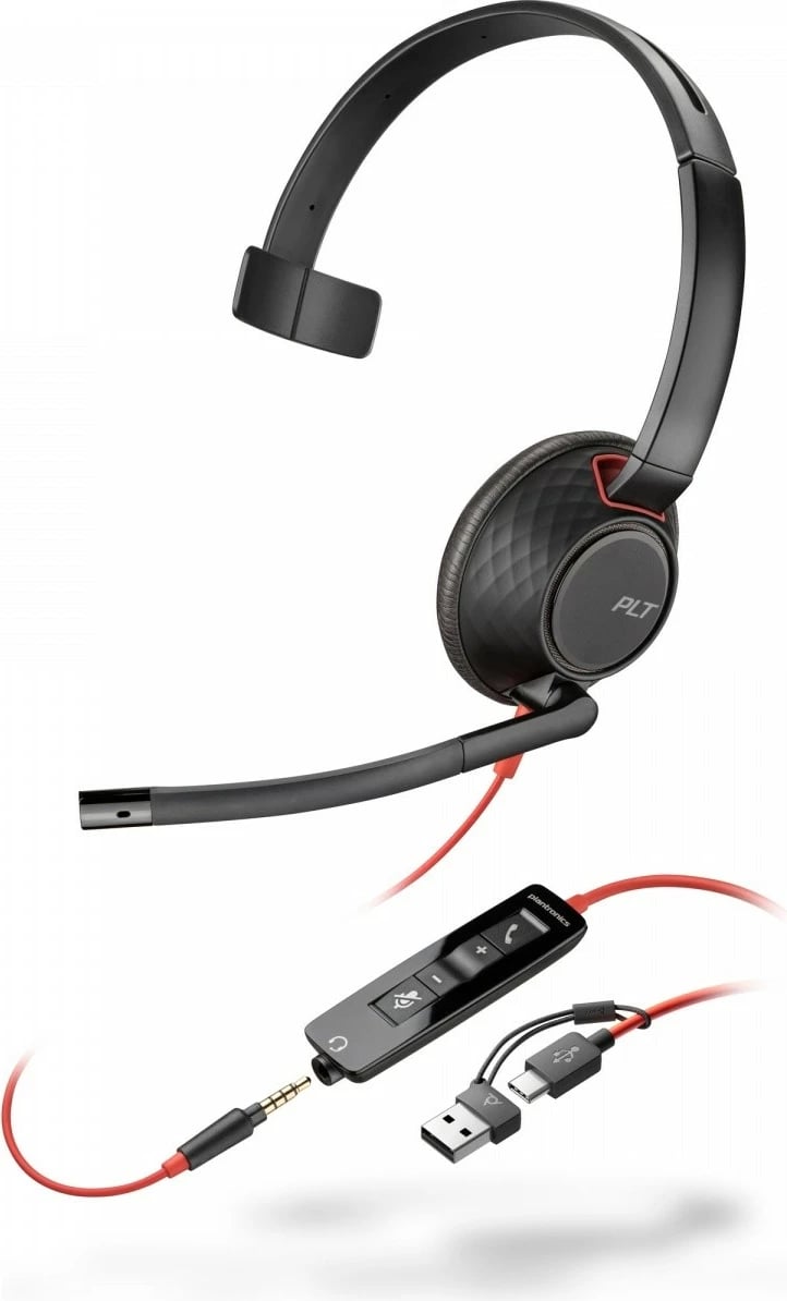 Kufje POLY Blackwire 5210, me mikrofon, USB-C/USB-A/3.5mm, E zezë