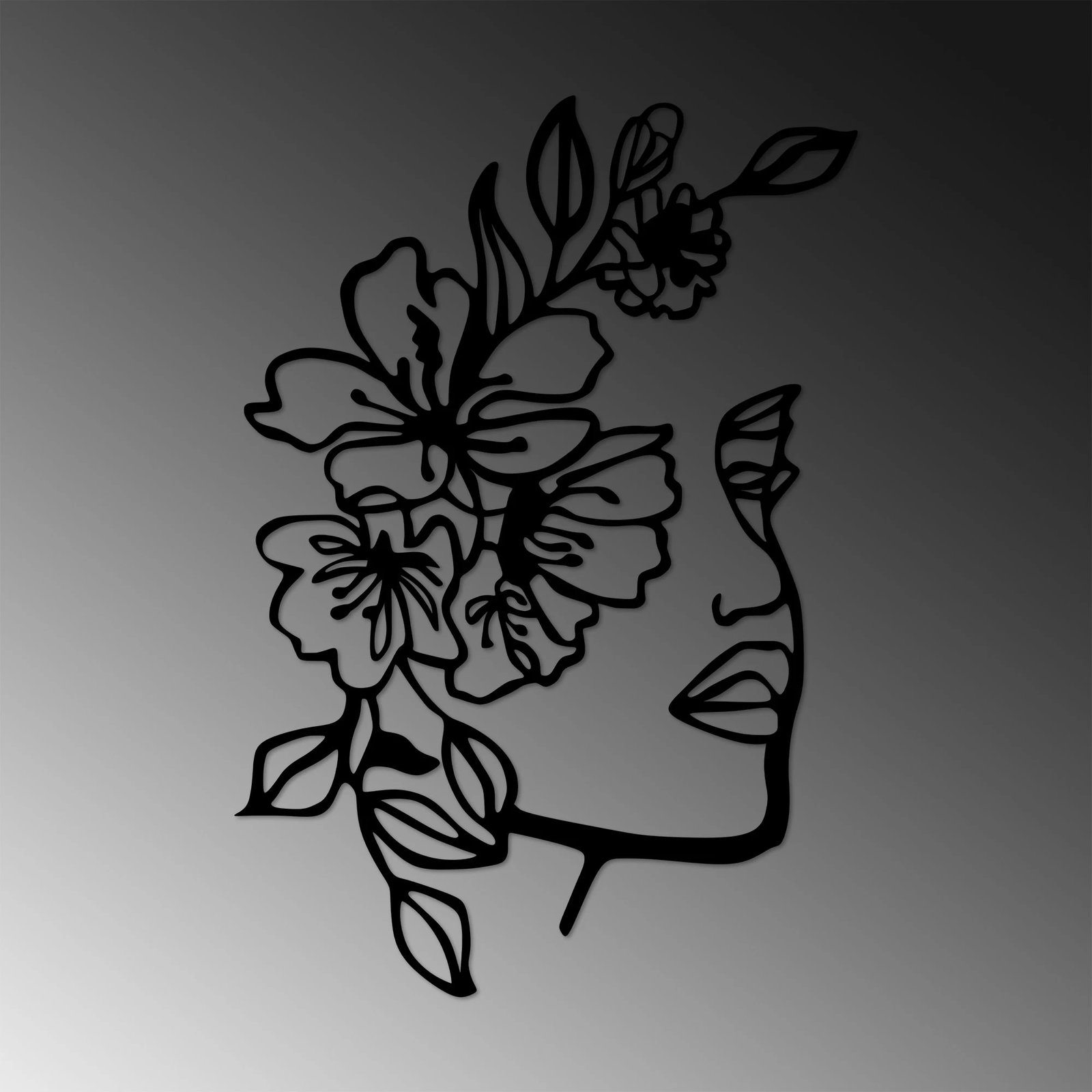 Aksesor dekorativ metalik për mur, Wallity, grua me lule