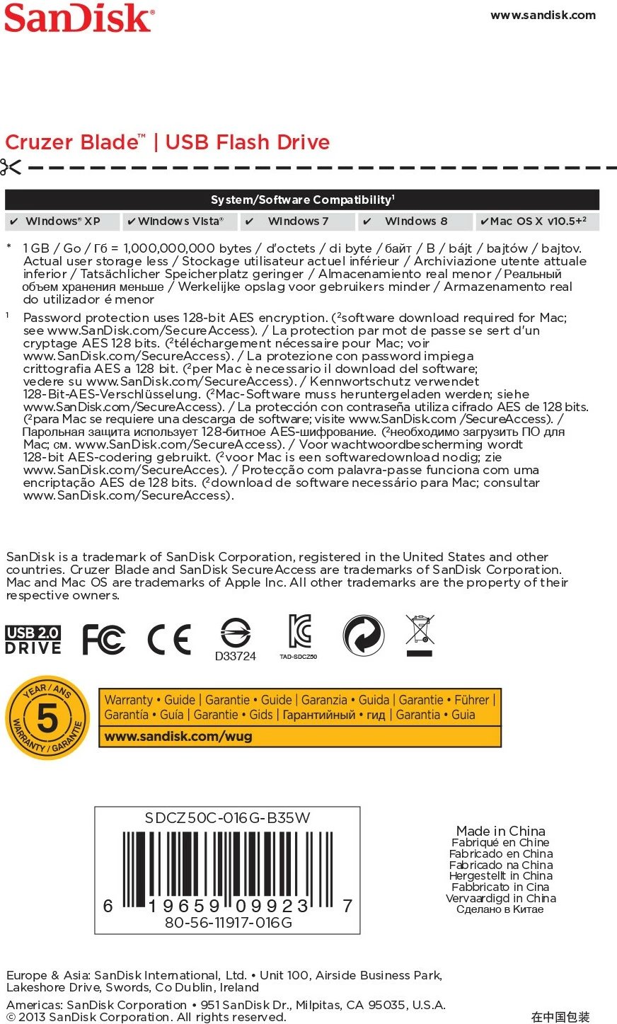 USB Sandisk Cruzer Blade 16GB, USB 2.0, bardhë