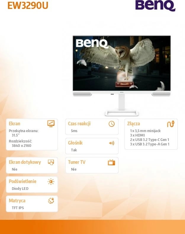 Monitor BenQ EW3290U, 32 inç, 4K, IPS, Bardhë Monitor BenQ EW3290U, 32 inç, 4K, IPS, Bardhë