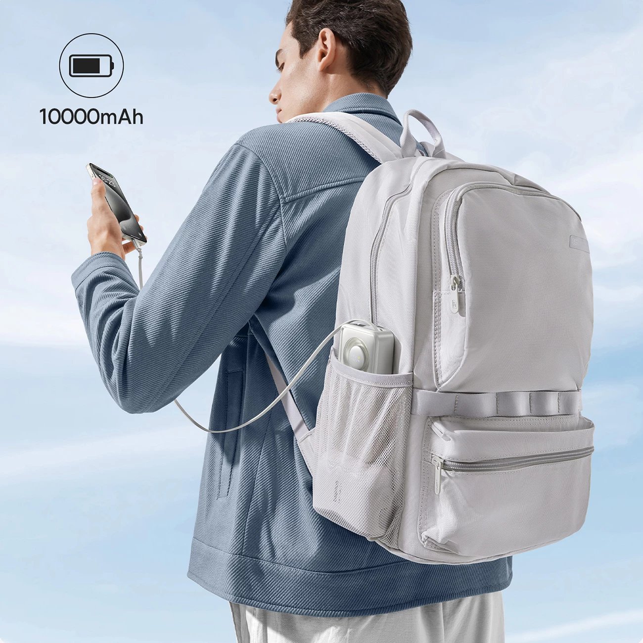 Powerbank Baseus Free2Pull 10000mAh, 30W, USB-C, me kabllo tërheqëse, Gri