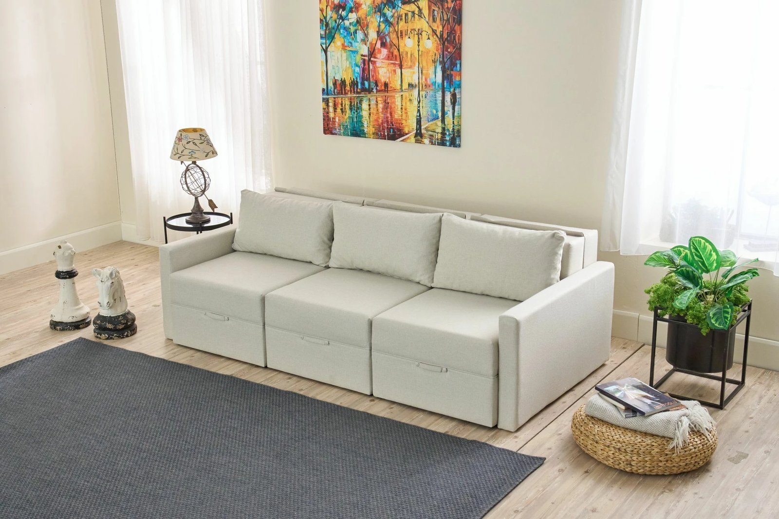Divan-krevat 3 vendesh, Atelier del Sofa, Saros, krem, 3 pjesë