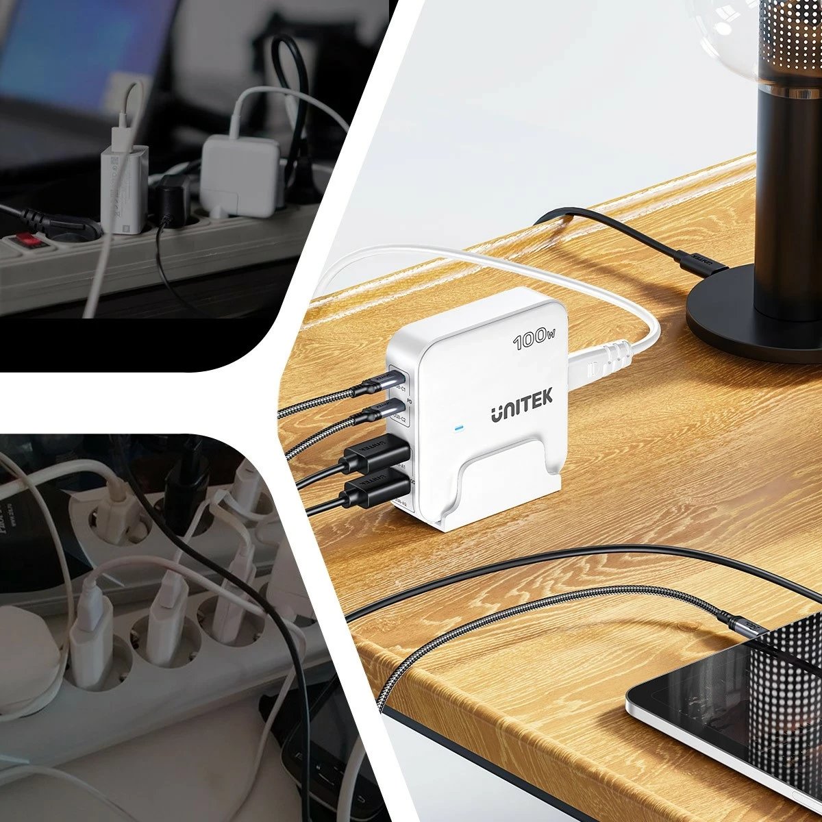 Karikues tavoline Unitek GaN 100W 2xUSB-A 2xUSB-C, bardhë Karikues tavoline Unitek GaN 100W 2xUSB-A 2xUSB-C, bardhë