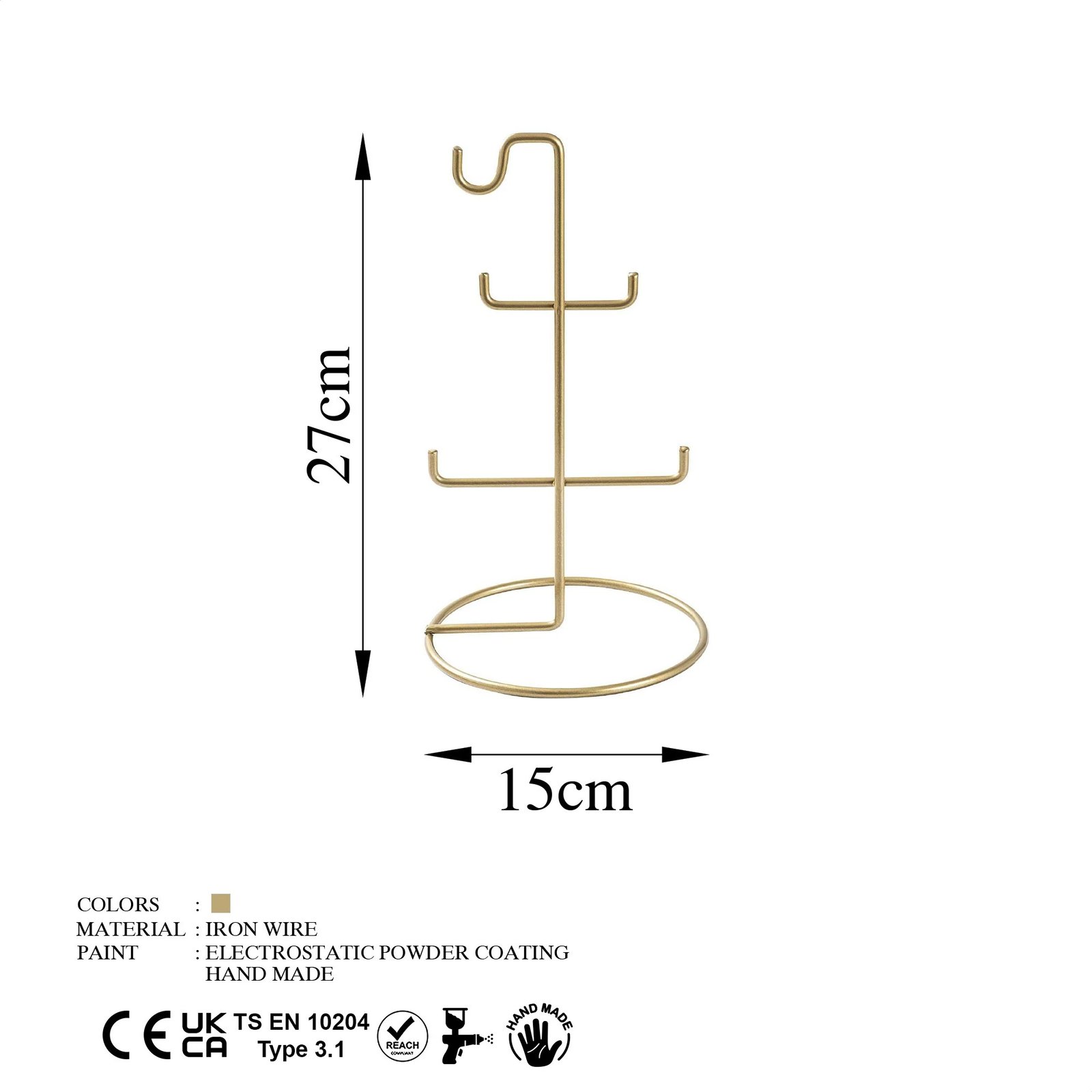 Stendë për organizim të bizhuterive, ngjyrë ari, Aberto Design, TK-003