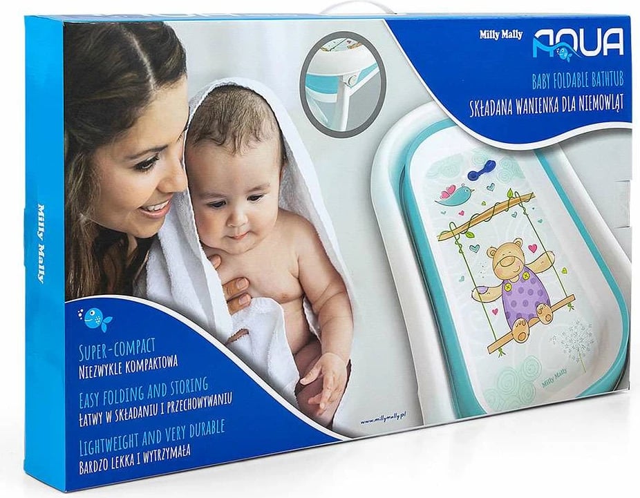 Vaskë bebe palosëse me kullesë, Milly Mally Aqua, termo-tapë sensore, 80x48x23 cm, blu