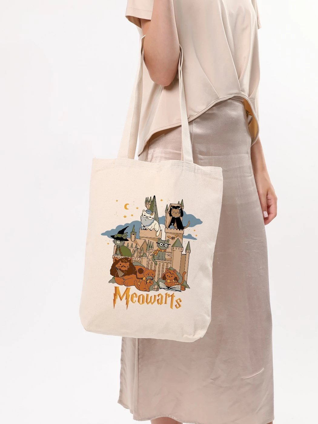 Çantë tote Zoozie Bags, Meowarts, krem, 35x40x8cm