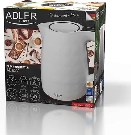 Zierës uji elektrik, Adler, AD 1277, 1.7 L, 1850-2200W, plastikë, i bardhë