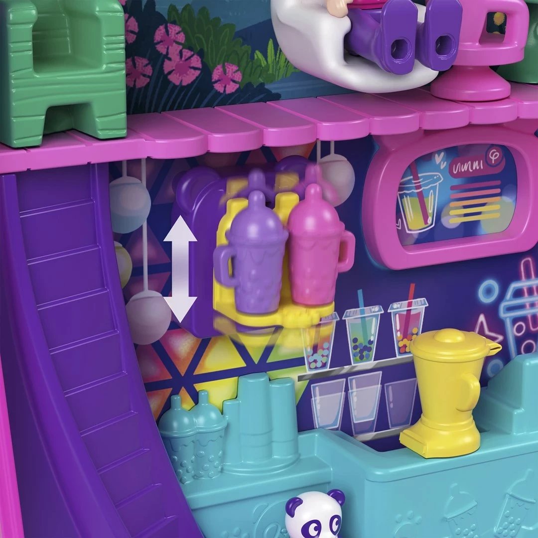 Set lodrash Polly Pocket Bubble Tea Panda Compact me 2 kukulla të vogla dhe panda, shumëngjyrësh