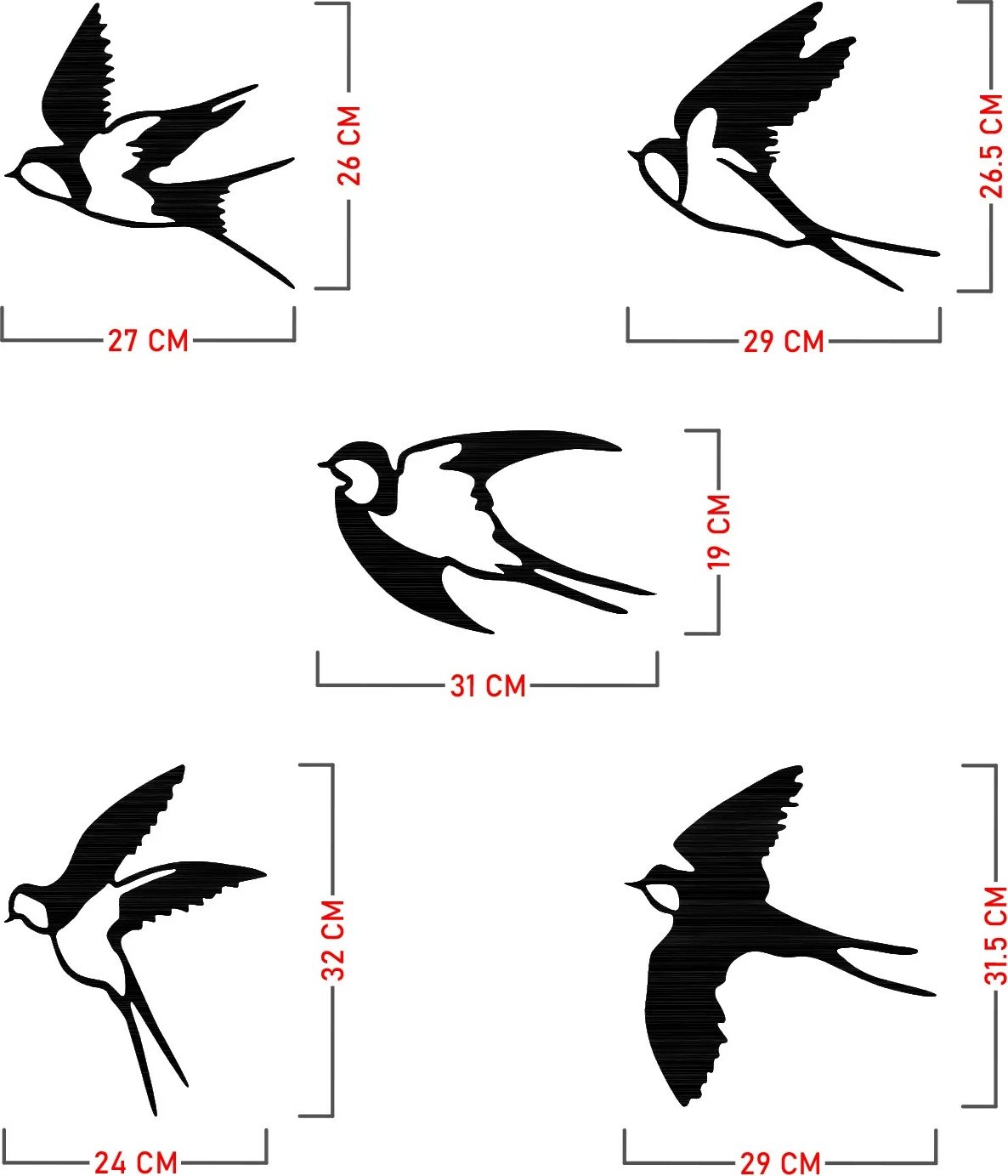 Aksesor dekorativ metalik për mur, Wallity Ebabil, set 5 copë, ngjyrë e zezë