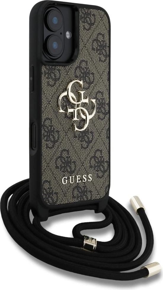 Mbështjellës Guess 4G Big Logo Cord Stap Crossbody për iPhone 16, Kafe