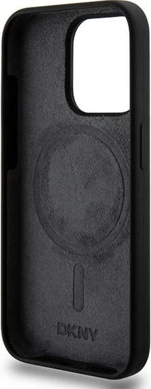 Mbështjellës DKNY Liquid Silicone me logo të bardhë, për iPhone 13 Pro/13, MagSafe, i zi