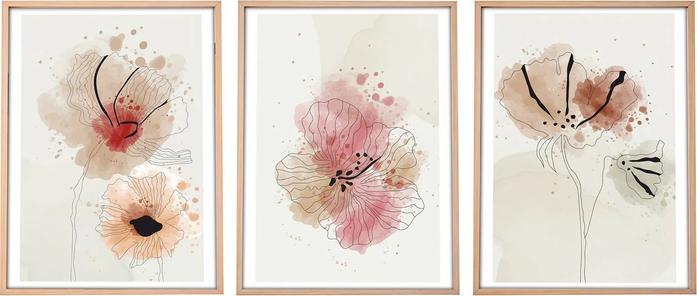 Pikturë dekorative me kornizë MDF (3 copë), Wallity, Huhu205, 50x70cm