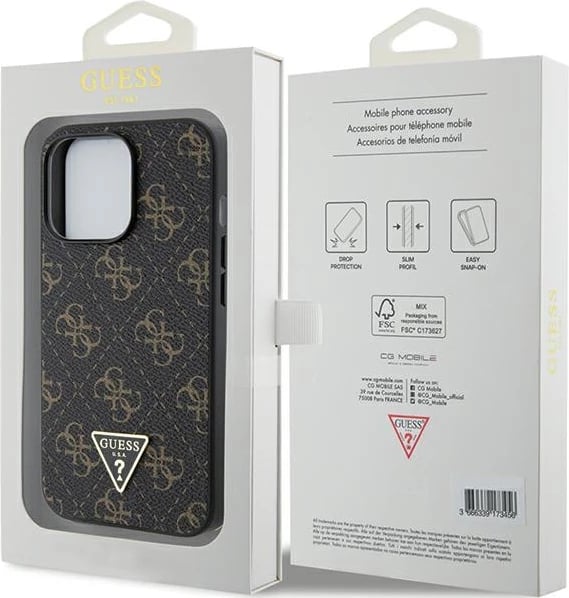 Mbështjellës Guess 4G Triangle Metal Logo për iPhone 14 Pro, i zi