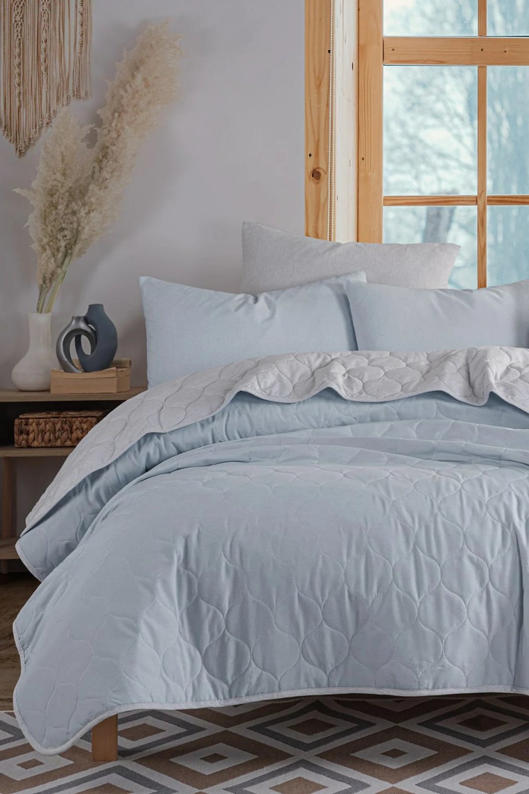 Set mbulesë dysheku për dopio, ngjyrë kaltër e çelët dhe gri, L'essentiel