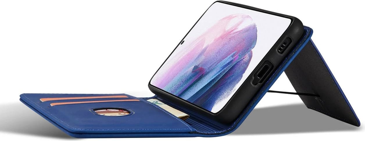 Mbështjellës Hurtel Magnet Card Case për Samsung Galaxy S22+, me kapak, portofol, stand, Blu