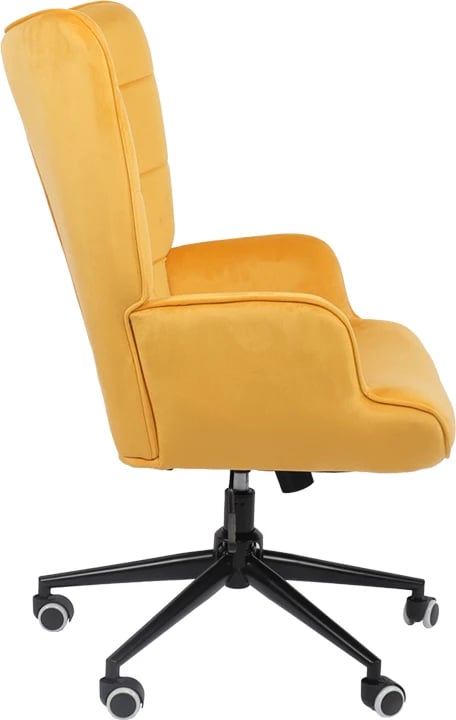 Karrige rrotulluese Lobima, kadife e verdhë, bazë e zezë, 71x68x104cm