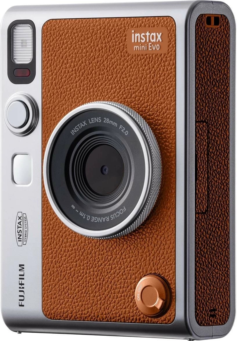 Kamerë instant hibride, Fujifilm, Instax mini EVO, 28 mm f/2.0, ekran 3", Bluetooth, microSD, kafe Kamerë instant hibride, Fujifilm, Instax mini EVO, 28 mm f/2.0, ekran 3", Bluetooth, microSD, kafe