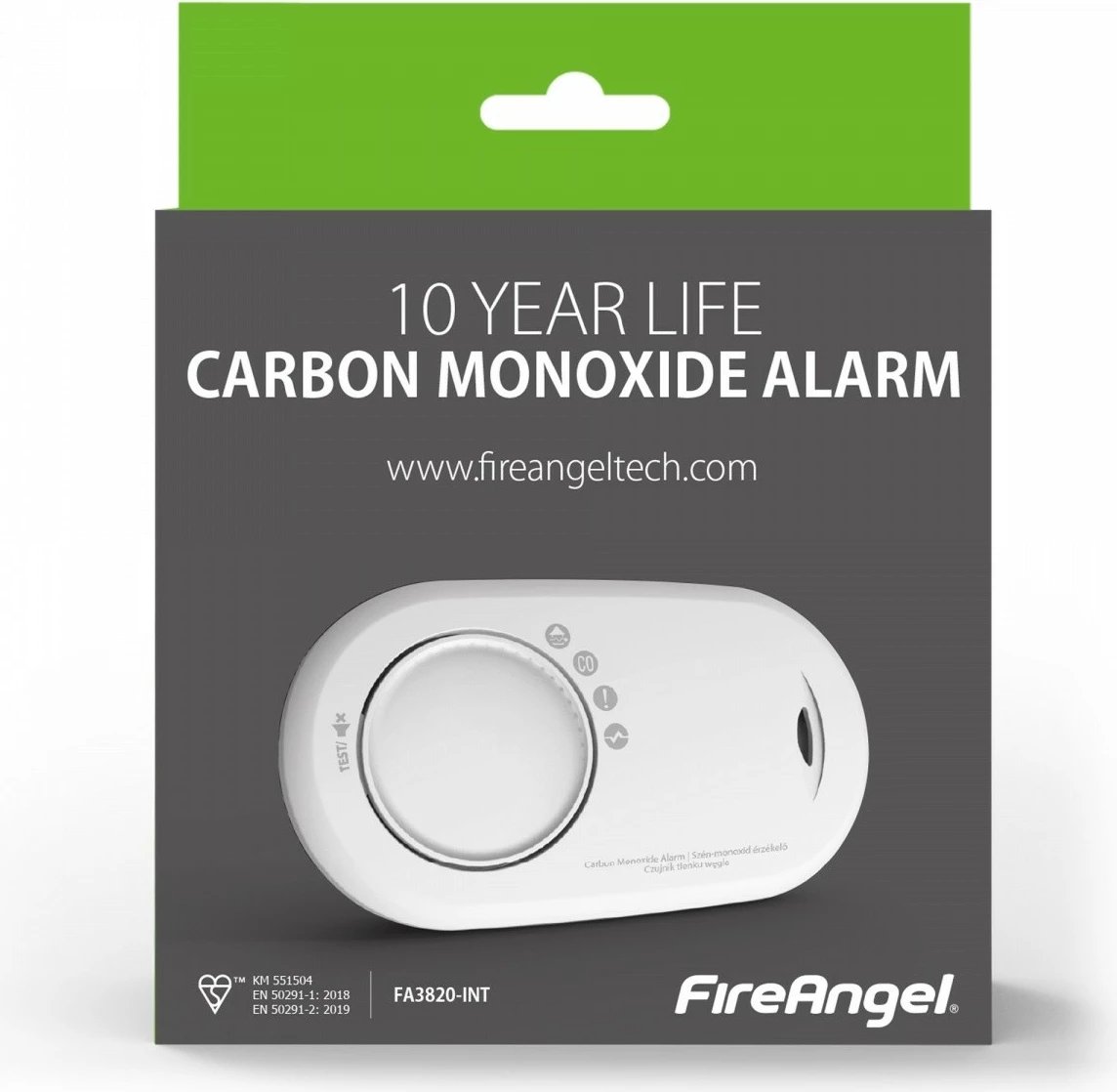 Detektor monoksidi FireAngel FA3820-INT me bateri të integruar, Bardhë
