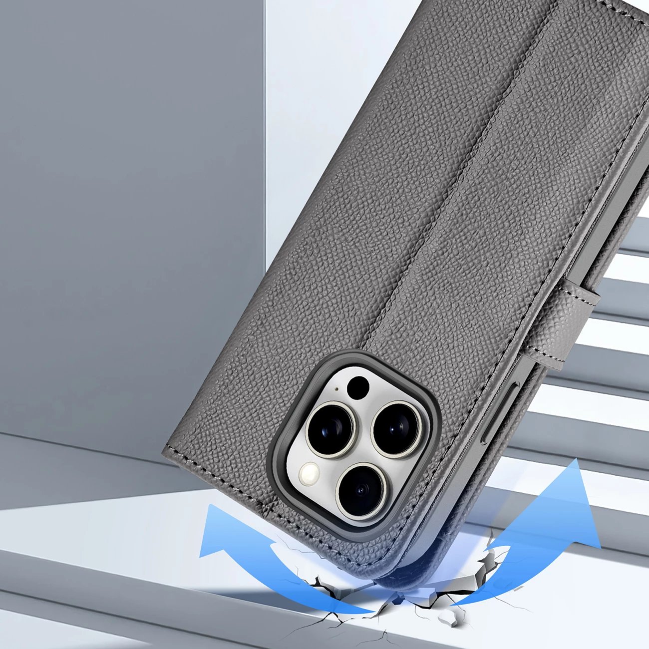 Mbështjellës Dux Ducis Lawa për iPhone 15 Pro Max, lëkurë, me portofol magnetik, Gri