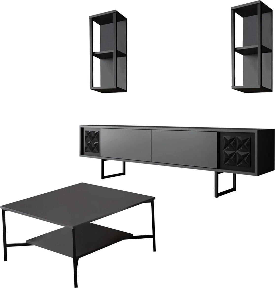 Set mobiljesh për dhomë dite Skye Decor, linjë e zezë, anthracite, e zezë