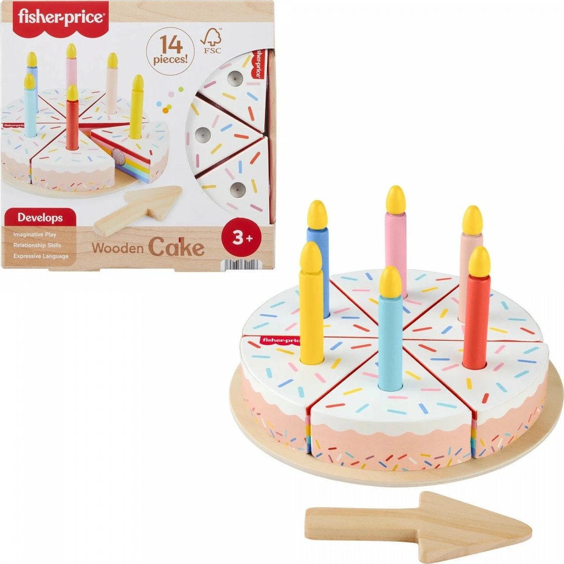 Set lodër tortë druri Fisher Price JGR82, shumëngjyrëshe, 14 pjesë