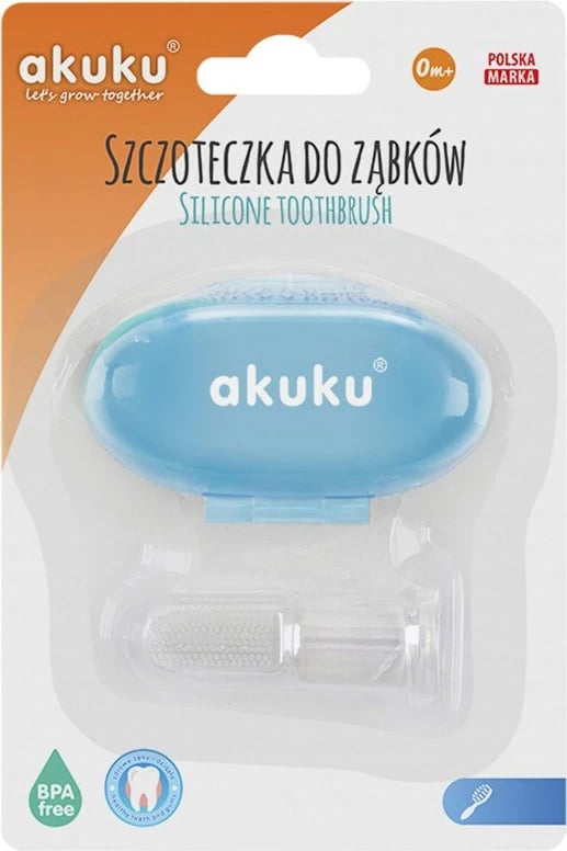 Furçë dhëmbësh për foshnje me kuti, AKUKU, silikon, pa BPA, nga lindja, blu